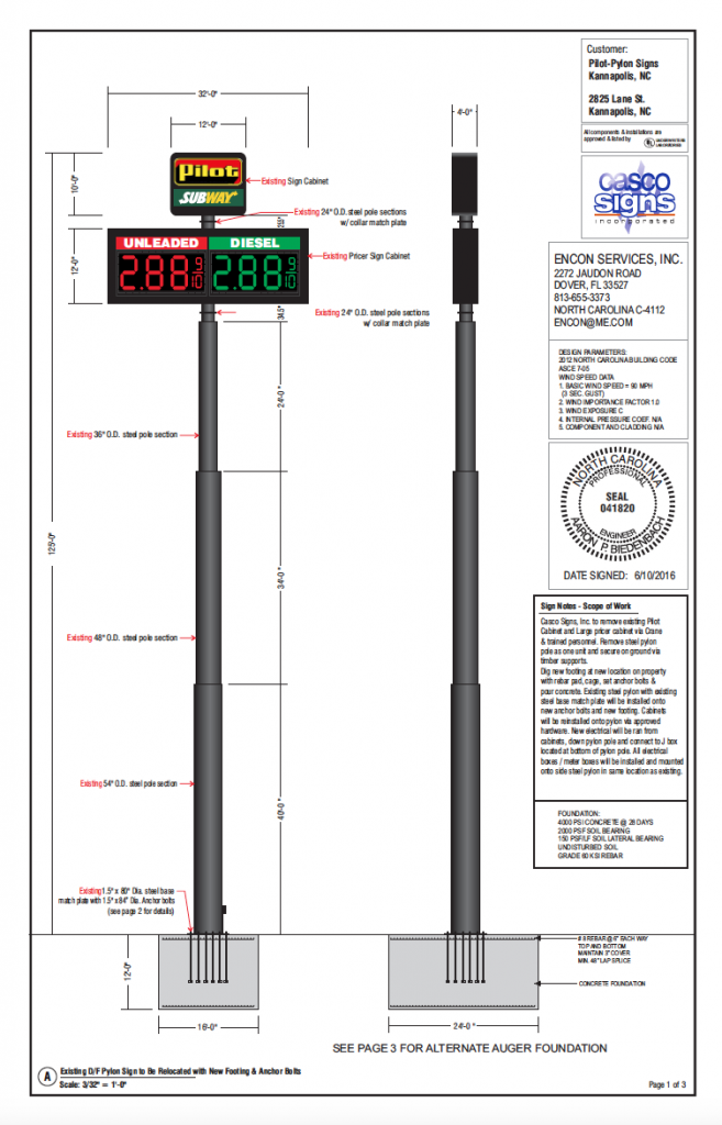 Schematic for an interstate high-rise fuel station sign.