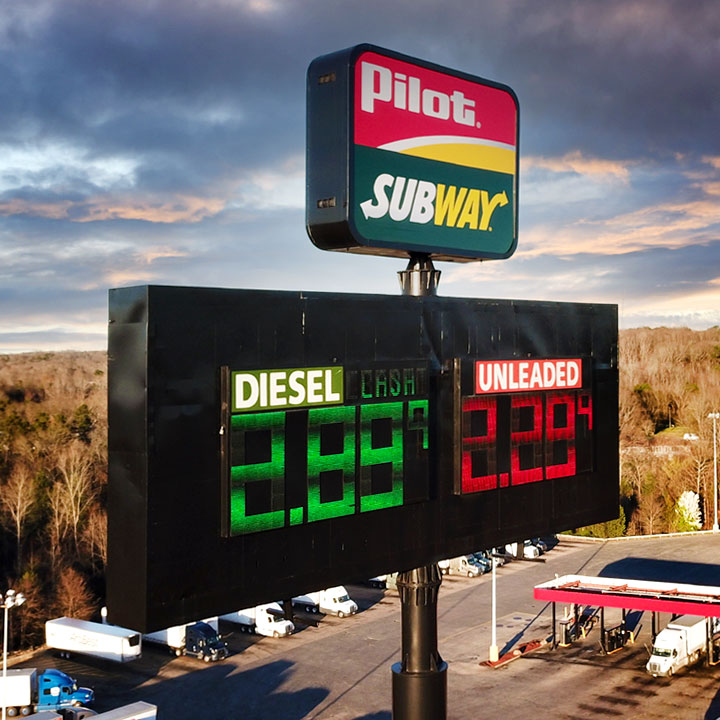 High rise Pilot gas station price sign with Subway