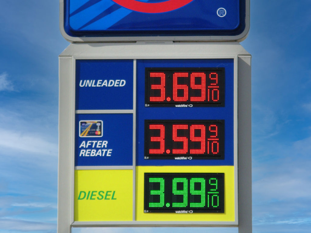 LED price signs for petroleum stations.