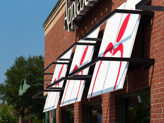 Decorative awnings on an Applebee's restaurant