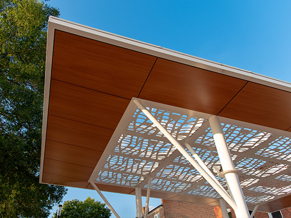 Architectural details of a shelter canopy