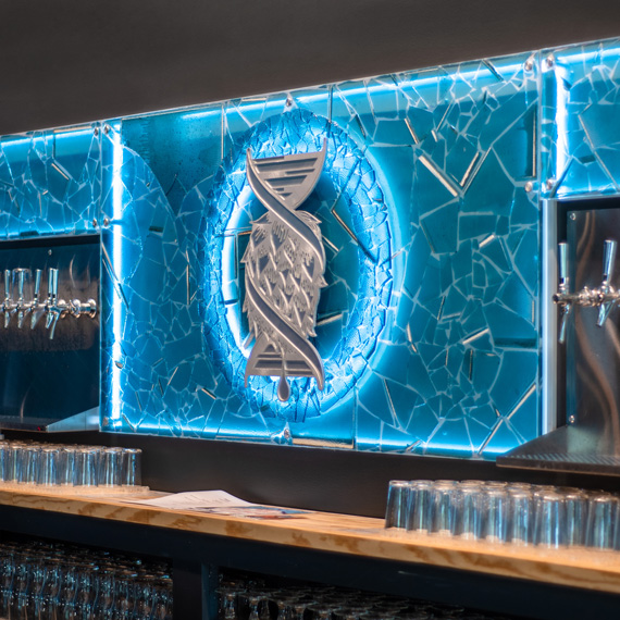 Artist created backsplash for craft brewery.
